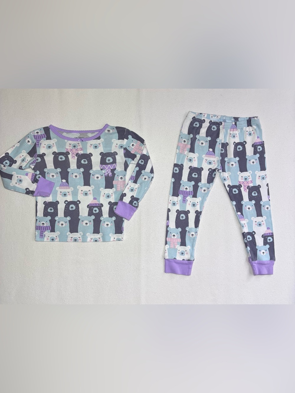 Carter’s Girls 3T Bear Print 2 Piece Pajama Set Purple Aqua B132